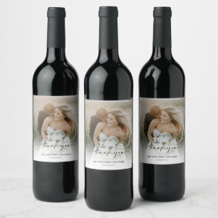 Étiquette Pour Bouteilles De Vin Merci photo mariage élégant Favoriser