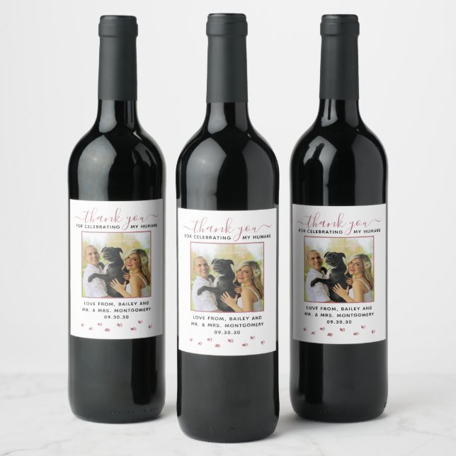 Étiquette Pour Bouteilles De Vin Merci photo Mariage pour animaux familiers personn (Bouteilles)
