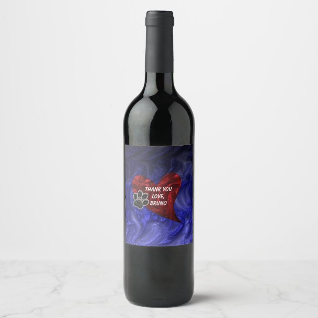 Étiquette Pour Bouteilles De Vin Merci pour animaux domestiques Empreinte de patte  (Devant)
