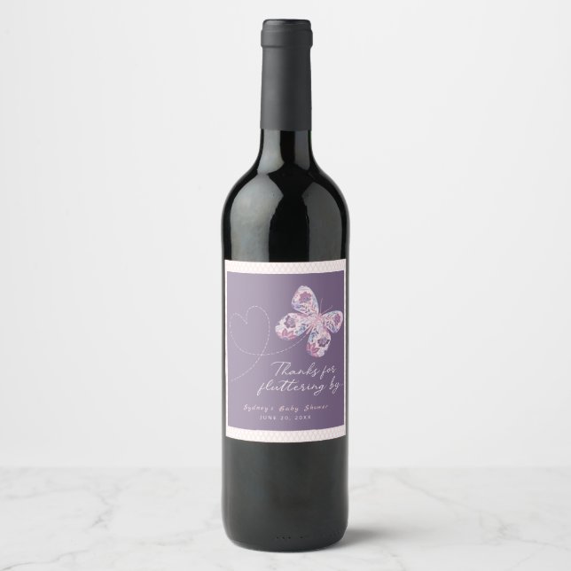 Étiquette Pour Bouteilles De Vin Merci Pour Fluttering By - Papillon Floral (Devant)