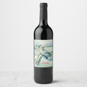 Étiquette Pour Bouteilles De Vin Mermaid Riding Serpent de mer Thunder_Cove 