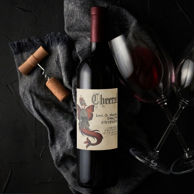Étiquette Pour Bouteilles De Vin Mermaid Steampunk | Apothécaire de parchemin Vinta (Créateur téléchargé)