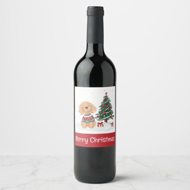 Étiquette Pour Bouteilles De Vin Merry Christmas Goldendoodle Dog (Devant)