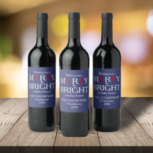 Étiquette Pour Bouteilles De Vin Merry Christmas Red Navy Blue Simple Minimalist