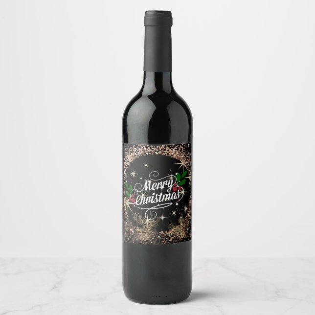 Étiquette Pour Bouteilles De Vin Merry Christmas, sparkle, glitter and shine,  (Devant)