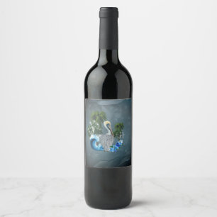Étiquette Pour Bouteilles De Vin Merveilleux pélican avec vague et palmiers