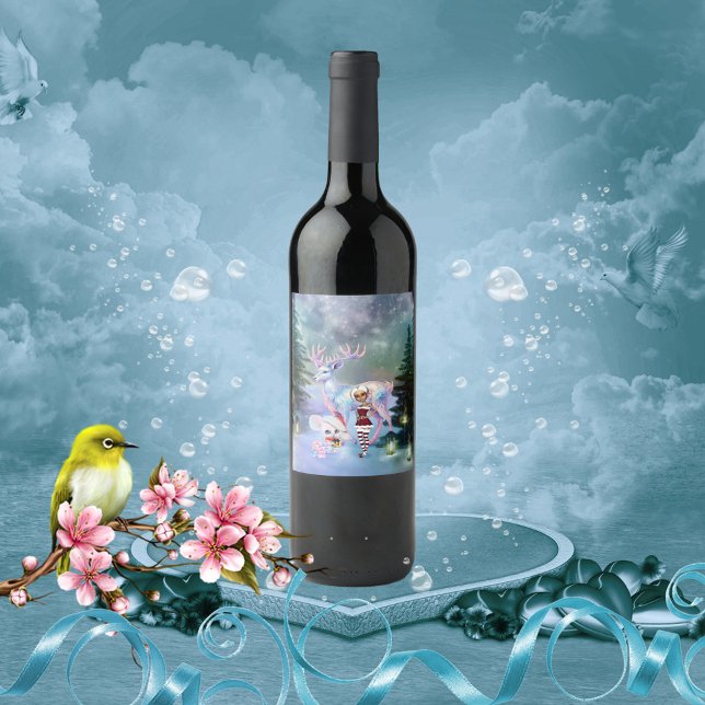 Étiquette Pour Bouteilles De Vin Merveilleux rennes d'imaginaire (Wondeful fantasy reindeer)