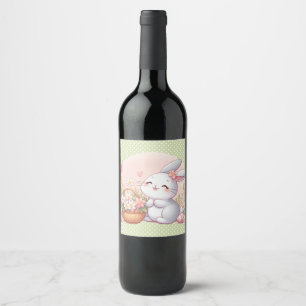 Étiquette Pour Bouteilles De Vin Mignonne lapin de printemps/Pâques avec oeuf
