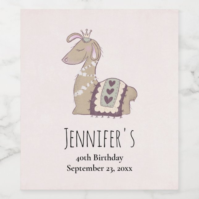 Étiquette Pour Bouteilles De Vin Mignonne Llama Princesse portant une couronne (Étiquettes simples)