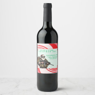 Étiquette Pour Bouteilles De Vin Militaire amusant/Père Noël de Noël