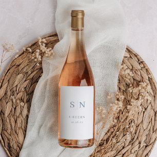 Étiquette Pour Bouteilles De Vin Minimal et chic Monogramme blanc et bleu