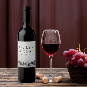 Étiquette Pour Bouteilles De Vin Minimaliste À feuillage persistant Montagne Vert a