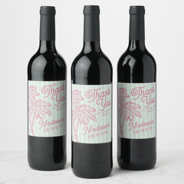 Étiquette Pour Bouteilles De Vin Mint Palm Spring Pastel Beach Anniversaire Partie  (Bouteilles)