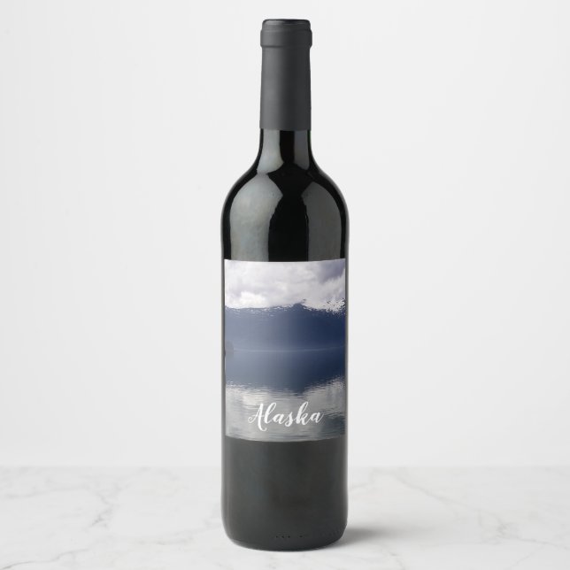 Étiquette Pour Bouteilles De Vin Misty Alaskan Sea dans les tons bleu (Devant)