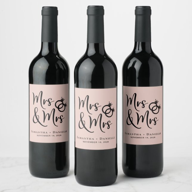 Étiquette Pour Bouteilles De Vin Mme et Mme Lesbian Mariage Blush Pink (Bouteilles)
