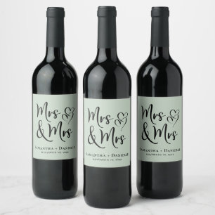 Étiquette Pour Bouteilles De Vin Mme et Mme Lesbian Sage Mariage verte