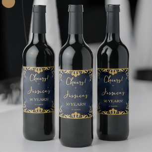 Étiquette Pour Bouteilles De Vin Modèle de fête d'anniversaire en noir et or