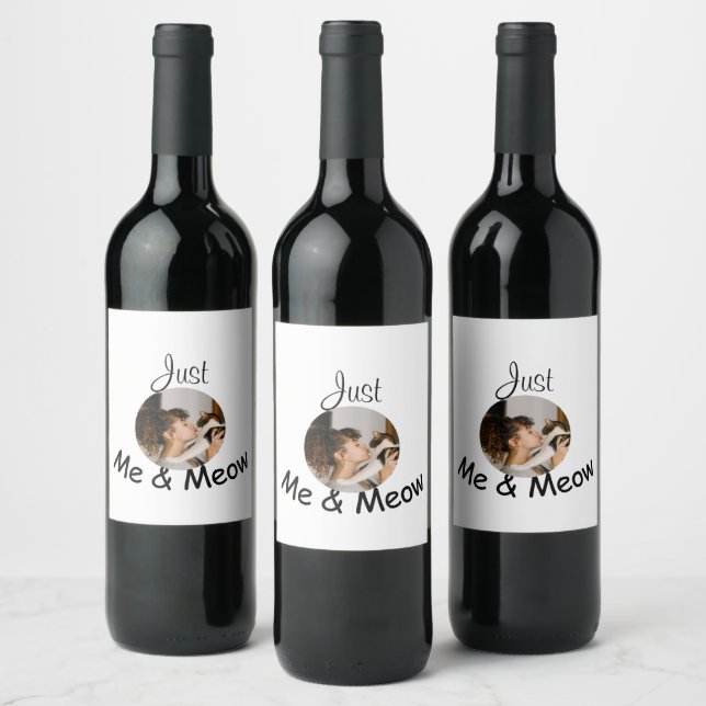 Étiquette Pour Bouteilles De Vin Modèle photo personnalisé "Just Me and Meow" - (Bouteilles)