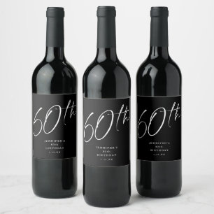 Étiquette Pour Bouteilles De Vin Modern Chic Script Soixantième 60e fête d'annivers