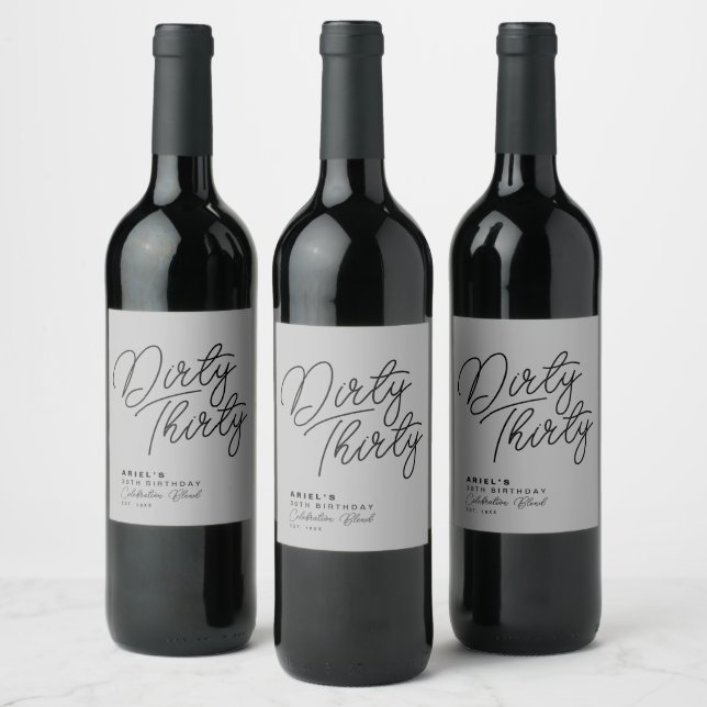 Étiquette Pour Bouteilles De Vin Modern Dirty Trente Personnalisé Anniversaire Vin  (Bouteilles)