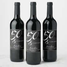 Modern Elegant Black White Fifty Fabulous Birthday