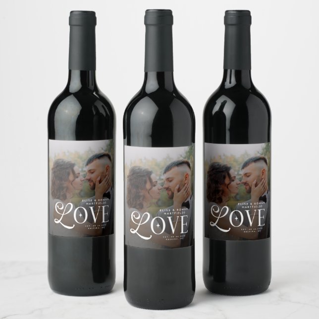 Étiquette Pour Bouteilles De Vin Modern Love Custom Wedding Photo Couples Monogram (Bouteilles)
