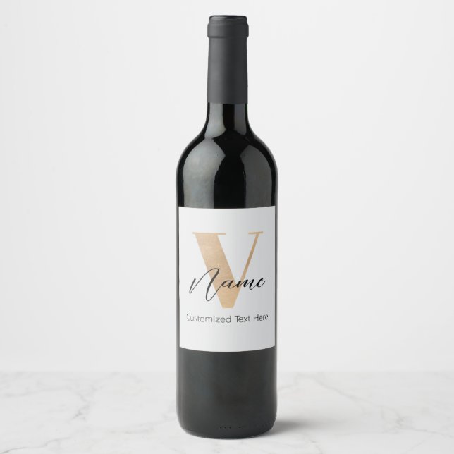 Étiquette Pour Bouteilles De Vin Modern Monogrammed Initial V & Name Personalized (Devant)