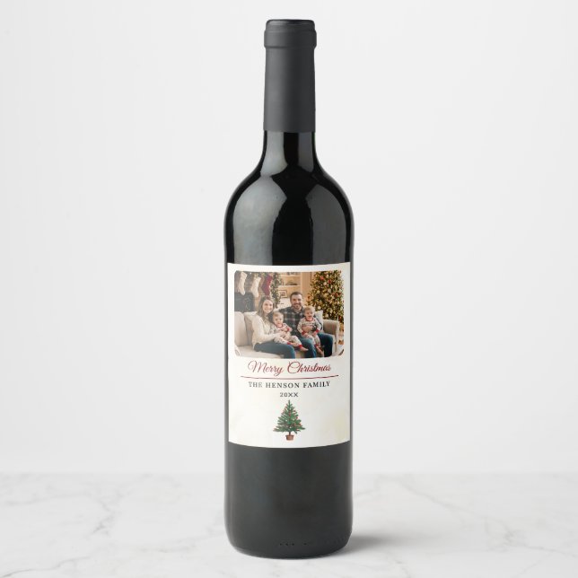 Étiquette Pour Bouteilles De Vin Modern Personalized Family Photo Christmas  (Devant)