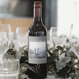 Étiquette Pour Bouteilles De Vin Modern Photo Gray Love & Thanks Minimal Wedding