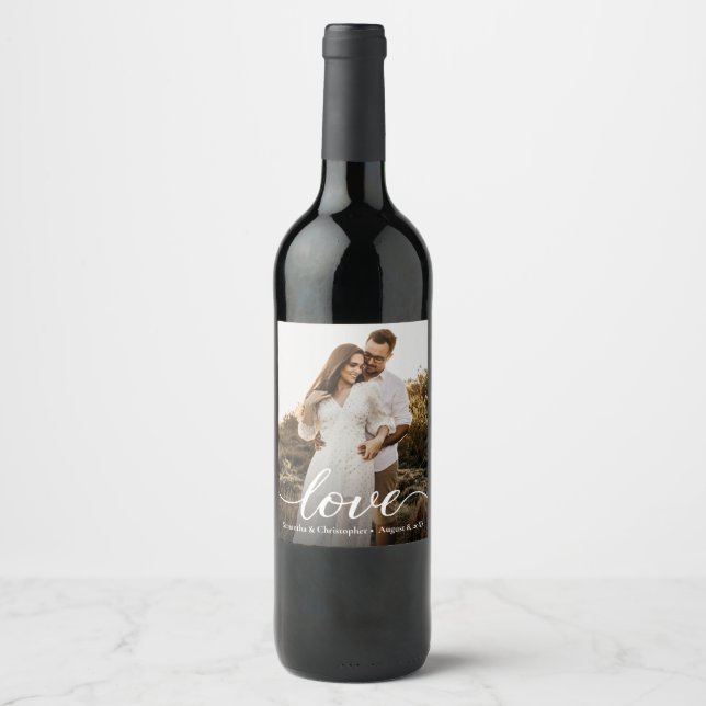 Étiquette Pour Bouteilles De Vin Modern Simple Love Script Mariage Photo Favoriser (Devant)