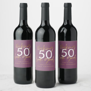 Étiquette Pour Bouteilles De Vin moderne anniversaire violet or simple élégant