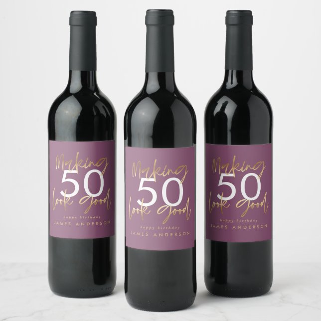Étiquette Pour Bouteilles De Vin moderne anniversaire violet or simple élégant (Bouteilles)