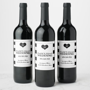 Étiquette Pour Bouteilles De Vin Moderne Chic Mariage noir et blanc