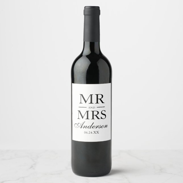 Étiquette Pour Bouteilles De Vin Moderne Elegant M. et Mme Mariage (Devant)