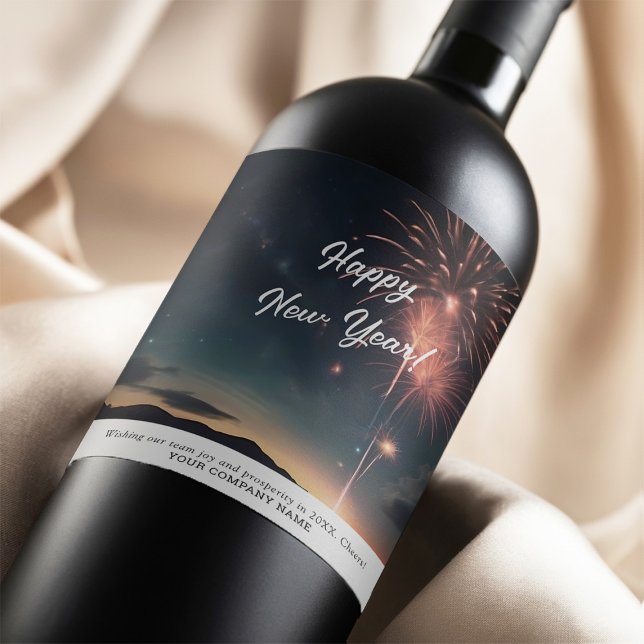 Étiquette Pour Bouteilles De Vin Moderne Fireworks Calligraphie Bonne Nouvelle Anné (Créateur téléchargé)
