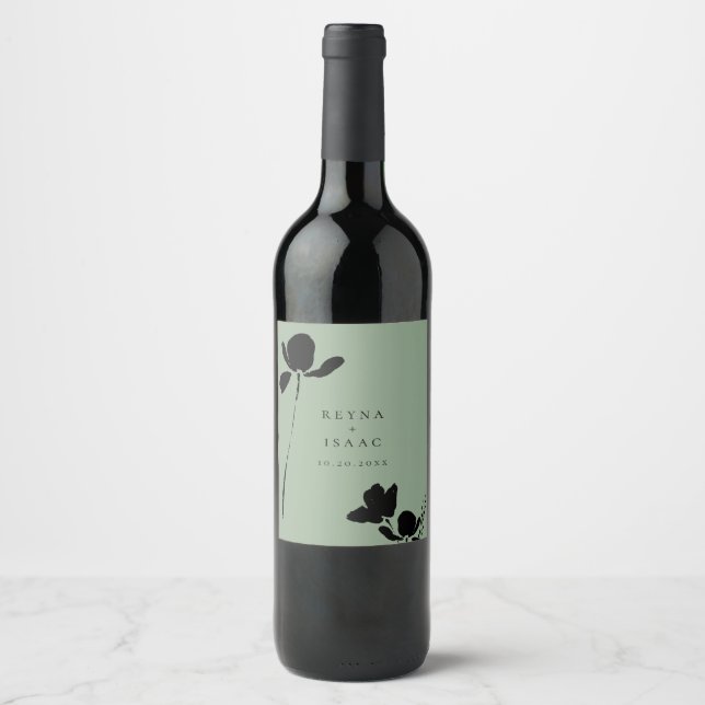 Étiquette Pour Bouteilles De Vin Moderne floral foncé sage vert (Devant)