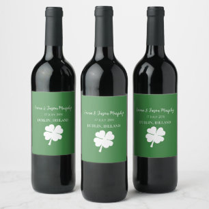 Étiquette Pour Bouteilles De Vin Moderne Green Irish Four Leaf Clover Wedver Favori