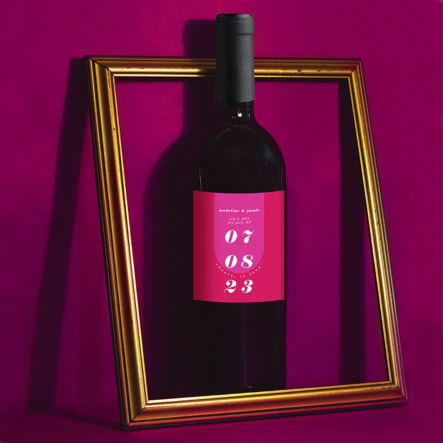 Étiquette Pour Bouteilles De Vin Moderne Minimaliste Gras Rose Rétro Arche Gras (Créateur téléchargé)