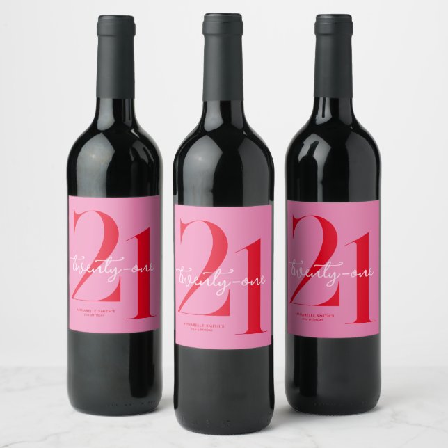 Étiquette Pour Bouteilles De Vin Moderne minimaliste rose rouge 21e anniversaire (Bouteilles)