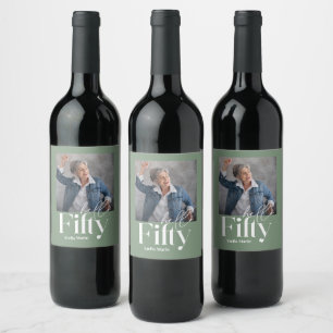 Étiquette Pour Bouteilles De Vin Moderne minimaliste simple sauge vert 50e annivers