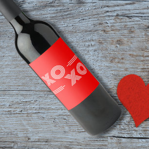 Étiquette Pour Bouteilles De Vin Moderne Neon rouge et blanc XOXO Valentine