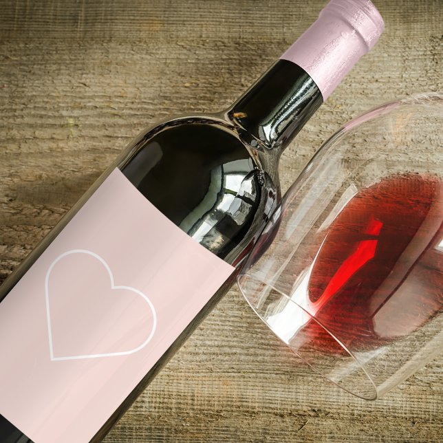 Étiquette Pour Bouteilles De Vin Moderne Pastel Rose & Coeur Minimaliste Beau Cadea (Créateur téléchargé)