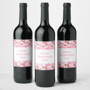 Étiquette Pour Bouteilles De Vin Moderne rose et rouge XOXO Bonne fête de la Galent