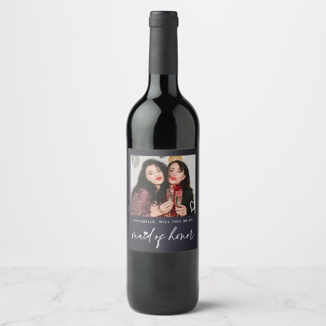 Étiquette Pour Bouteilles De Vin Moderne Serez-Vous Ma Fille D'Honneur Photo (Devant)