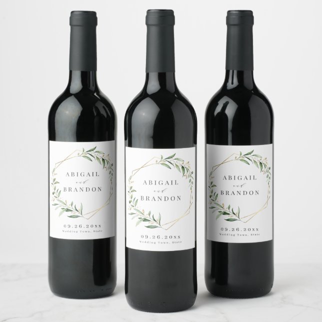Étiquette Pour Bouteilles De Vin Moderne verdure géométrique Mariage rustique (Bouteilles)