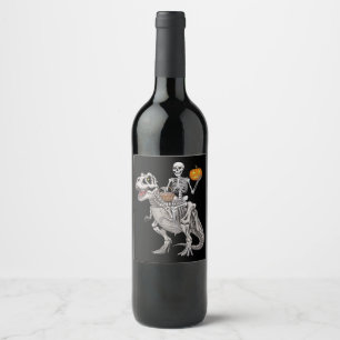 Étiquette Pour Bouteilles De Vin Momie de dinosaure T rex à cheval sur un squelette