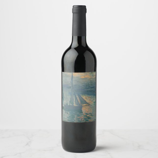 Étiquette Pour Bouteilles De Vin Monet Sunrise Marine Impressionnisme peinture (Devant)