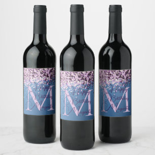 Étiquette Pour Bouteilles De Vin Monogram Lavender Confetti Amusants Anniversaire