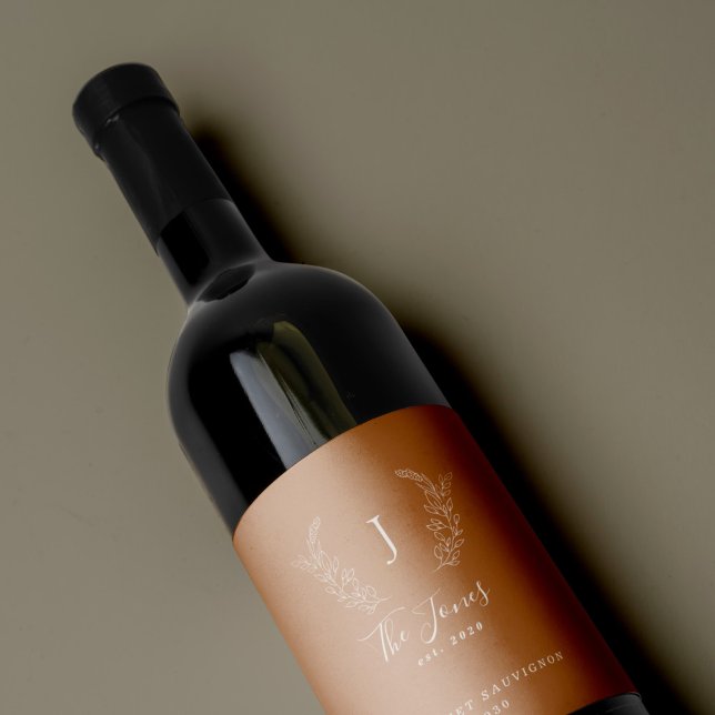 Étiquette Pour Bouteilles De Vin Monogram nom de famille classe élégant modèle (Créateur téléchargé)