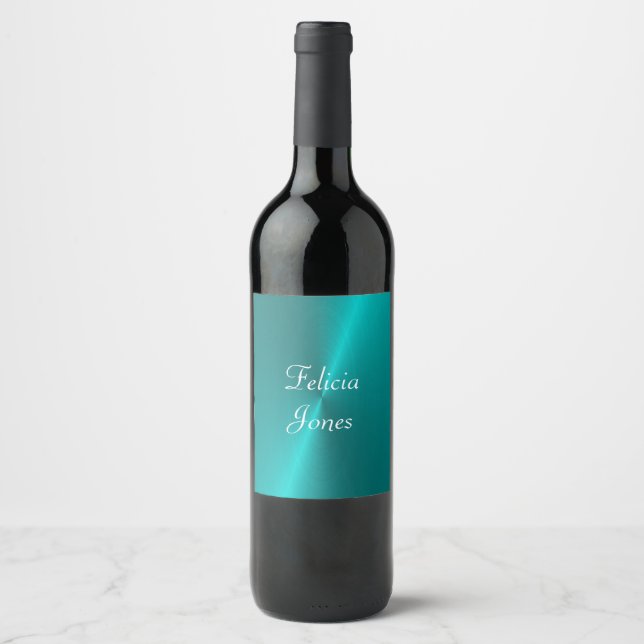 Étiquette Pour Bouteilles De Vin Monogramme bleu brillant en faux métal (Devant)